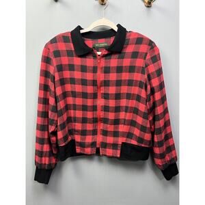 Hill Country Red Buffalo Plaid Full Zip Jacket Coat Womens Large USA Made